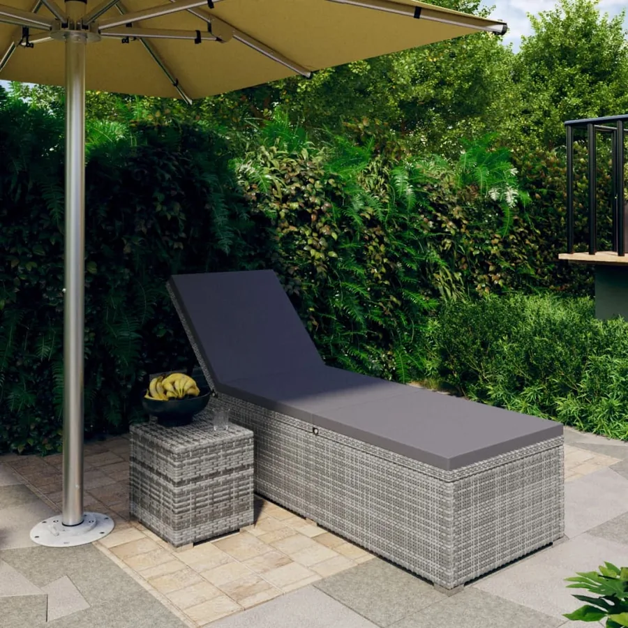 Chaise longue avec coussin et table à thé résine tressée marron - 26