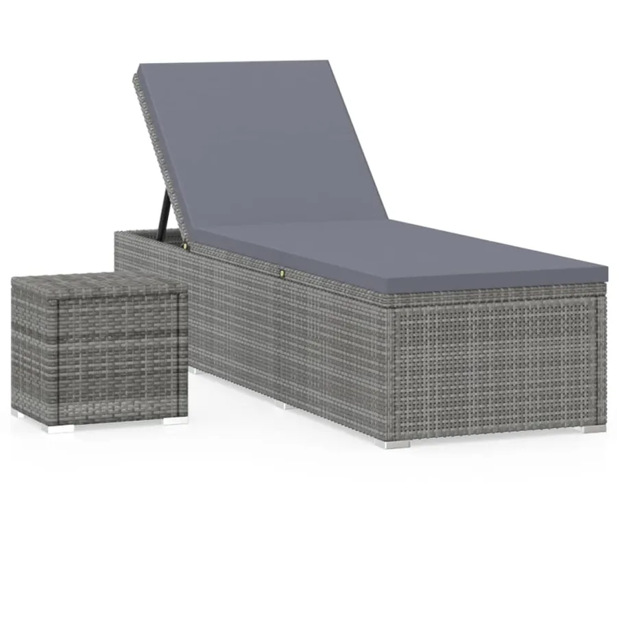 Chaise longue avec coussin et table à thé résine tressée marron - 27