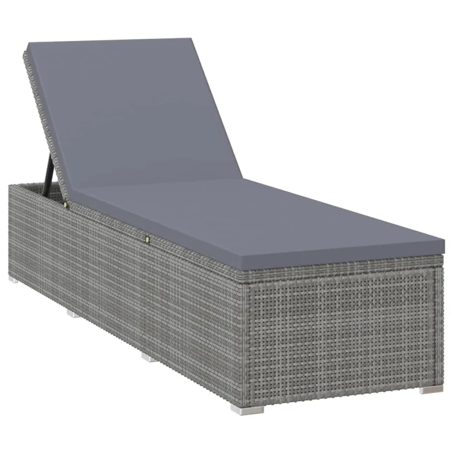 Chaise longue avec coussin et table à thé résine tressée marron - 28
