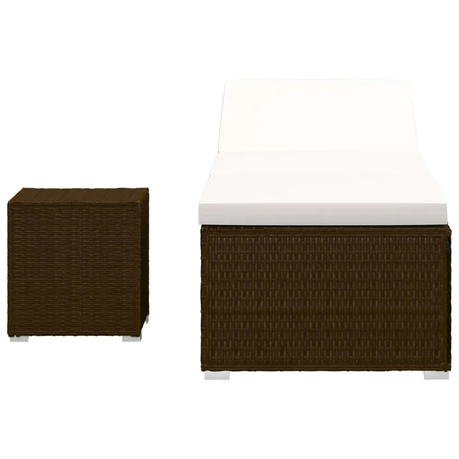 Chaise longue avec coussin et table à thé résine tressée marron - 3