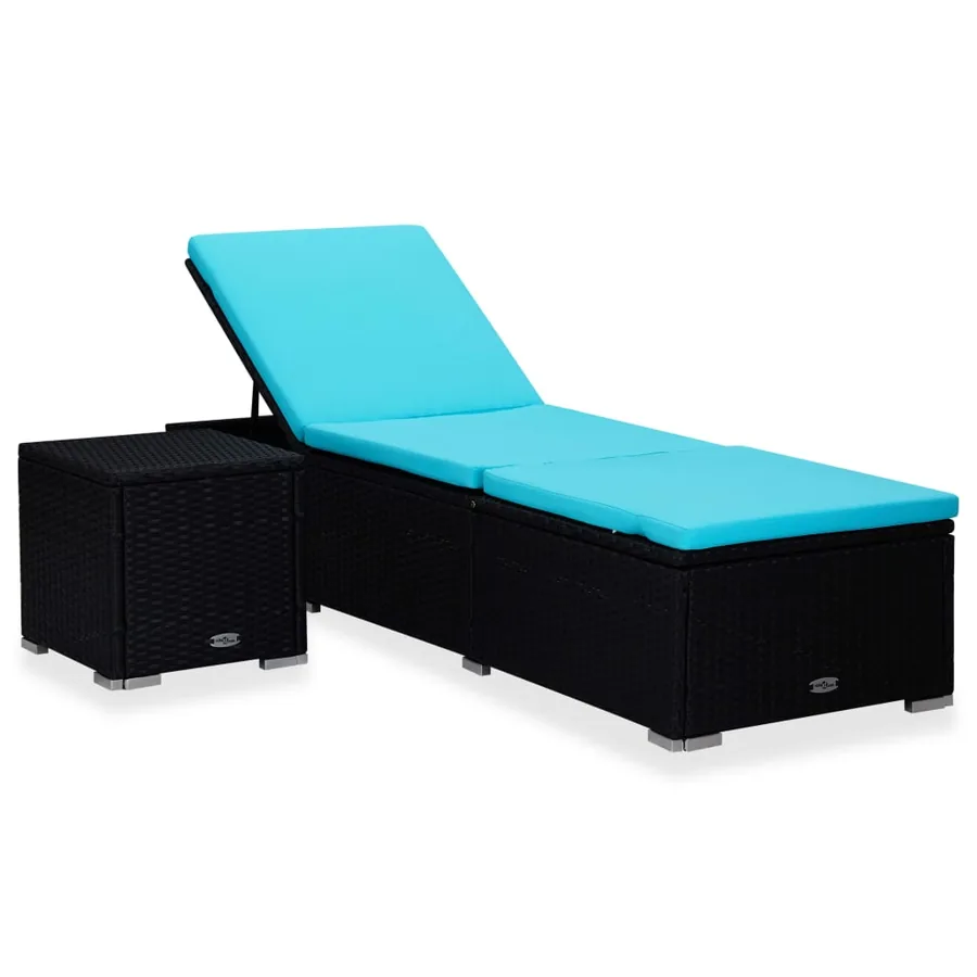 Chaise longue avec coussin et table à thé résine tressée marron - 38