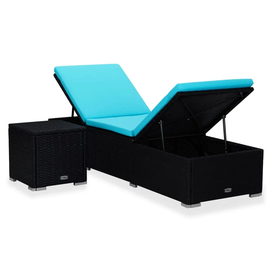 Chaise longue avec coussin et table à thé résine tressée marron - 39