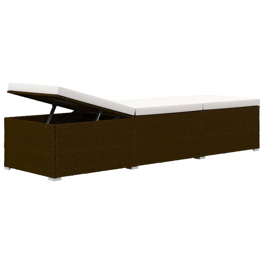 Chaise longue avec coussin et table à thé résine tressée marron - 8