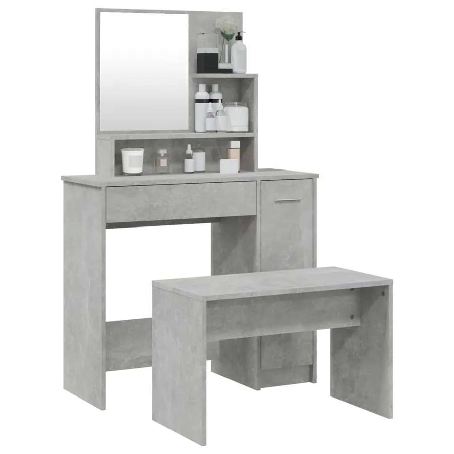Ensemble de coiffeuse Gris béton 86,5x35x136 cm - 3