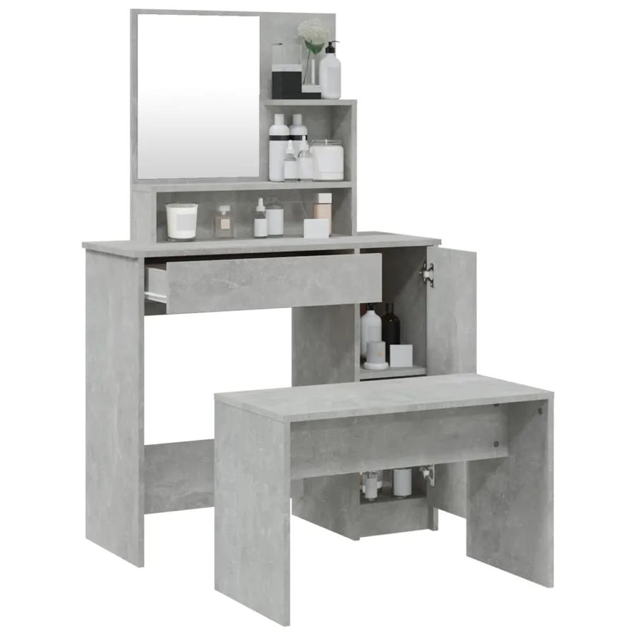 Ensemble de coiffeuse Gris béton 86,5x35x136 cm - 4