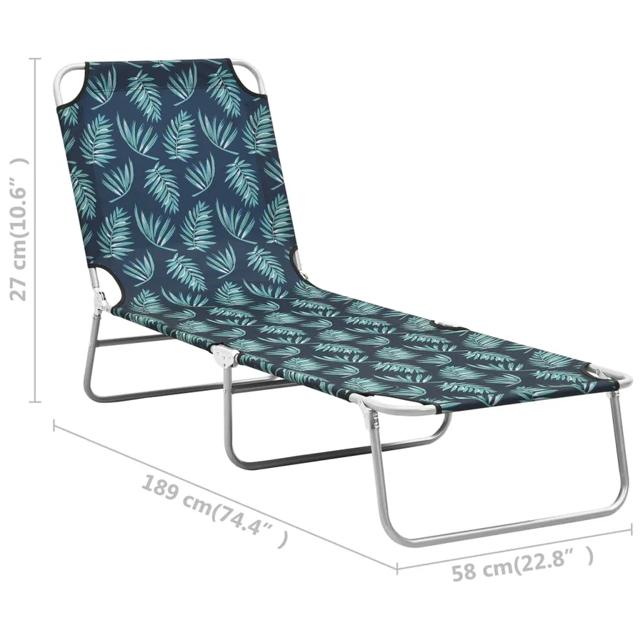 Chaise longue pliable acier et tissu motif de feuilles - 8
