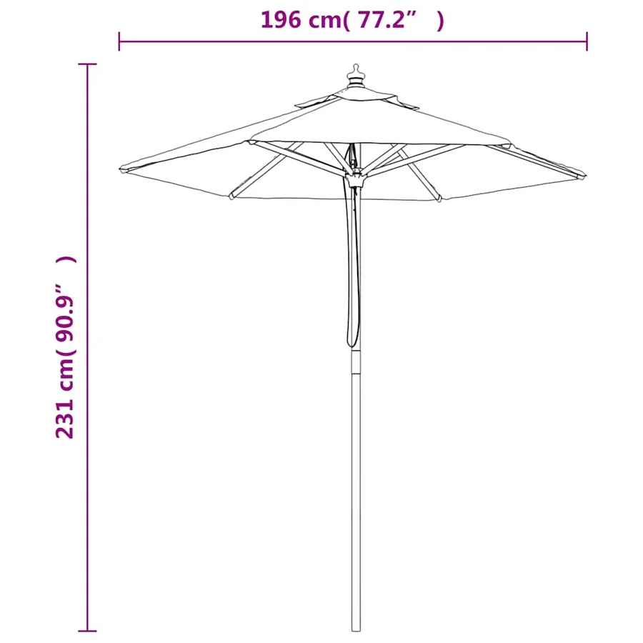 Parasol de jardin avec mât en bois noir 196x231 cm - 8