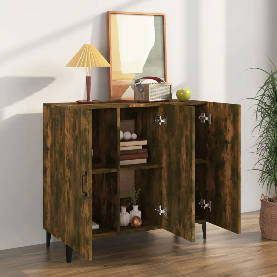 Buffet chêne fumé 90x34x80 cm bois d'ingénierie - 3
