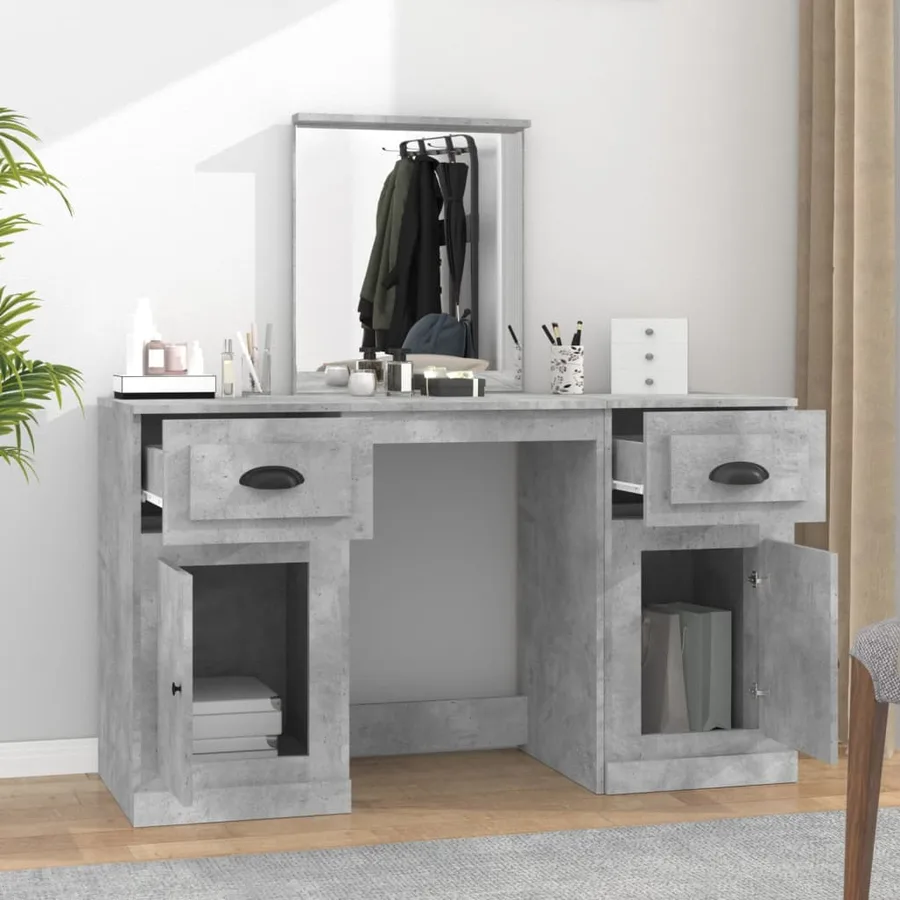Coiffeuse avec miroir gris béton 130x50x132,5 cm - 3