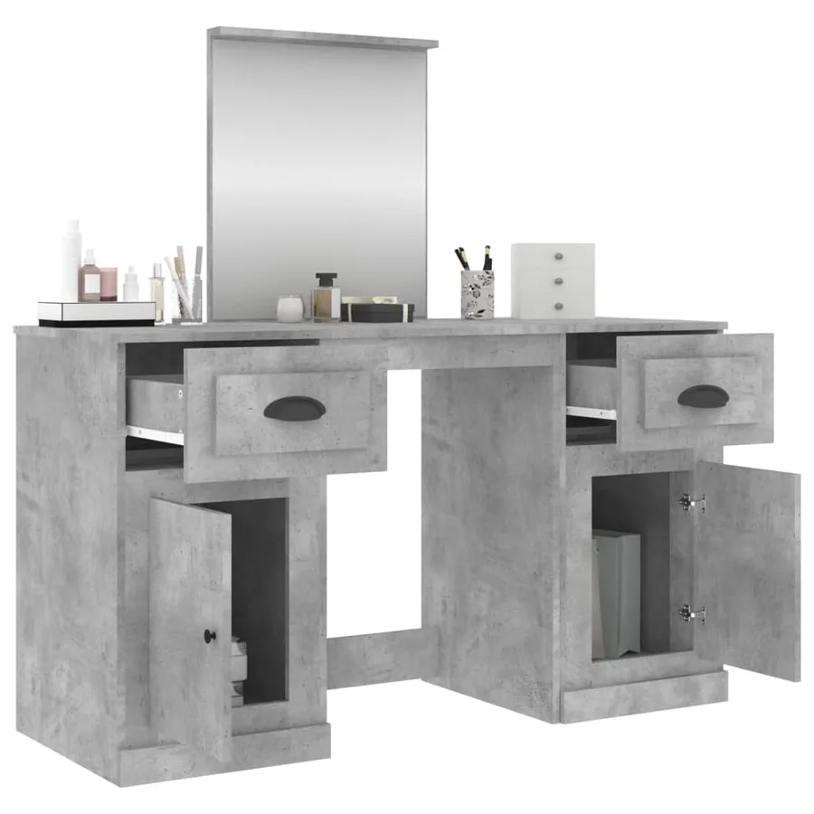 Coiffeuse avec miroir gris béton 130x50x132,5 cm - 5