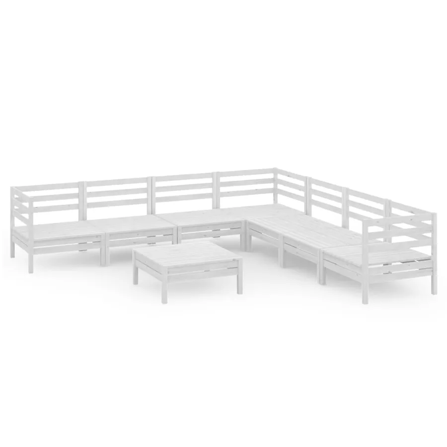 Salon de jardin 8 pcs Bois de pin massif Blanc - 2
