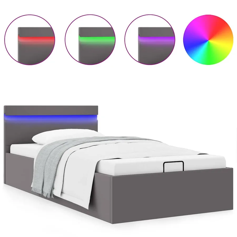 Cadre de lit à rangement avec LED Gris Similicuir 90x200 cm - 2