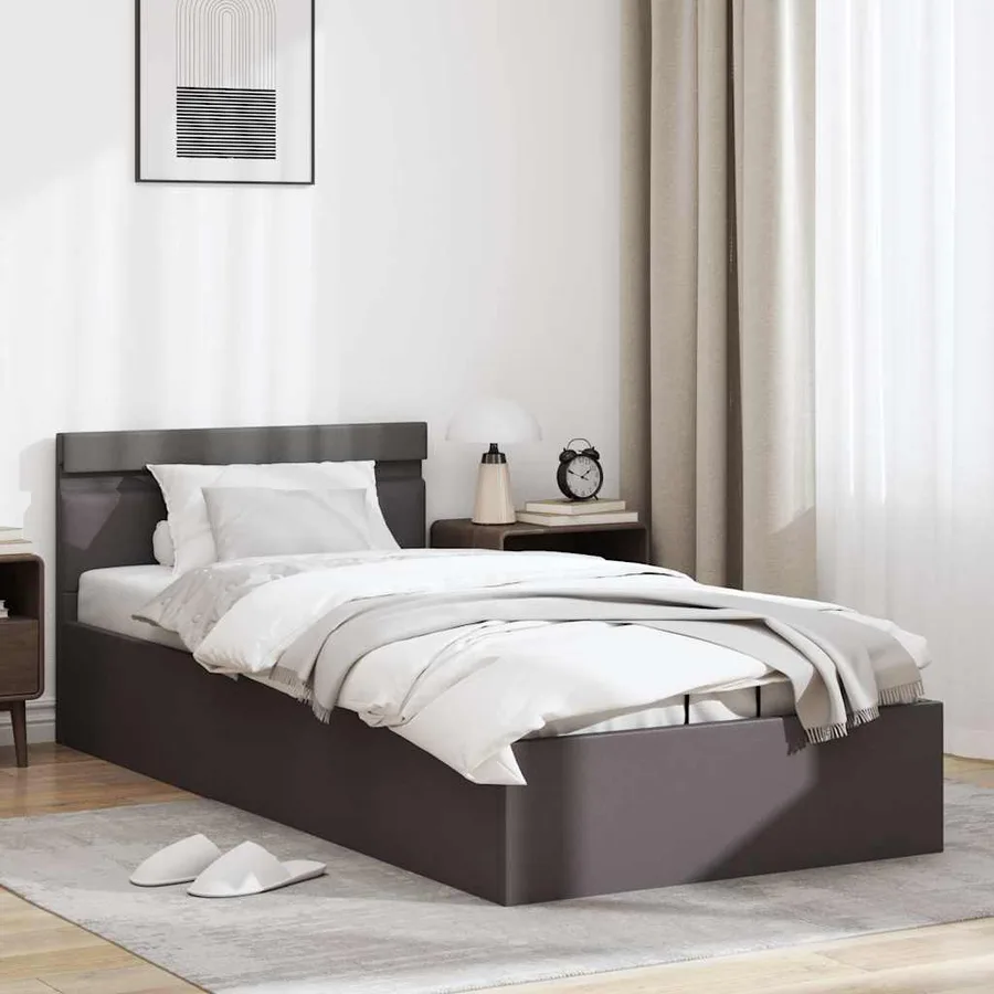 Cadre de lit à rangement avec LED Gris Similicuir 90x200 cm - 4