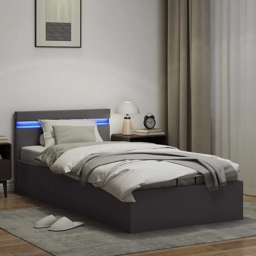 Cadre de lit à rangement avec LED Gris Similicuir 90x200 cm - 5