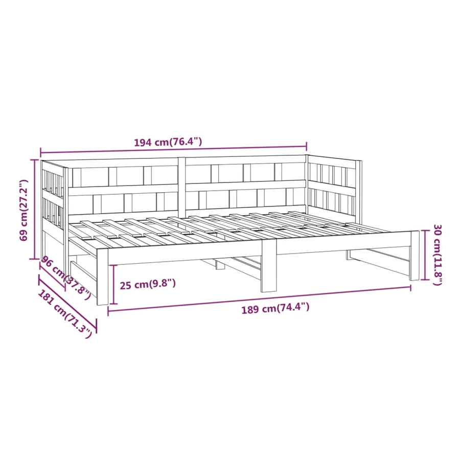 Lit coulissant sans matelas blanc 2x(90x190) cm - 14