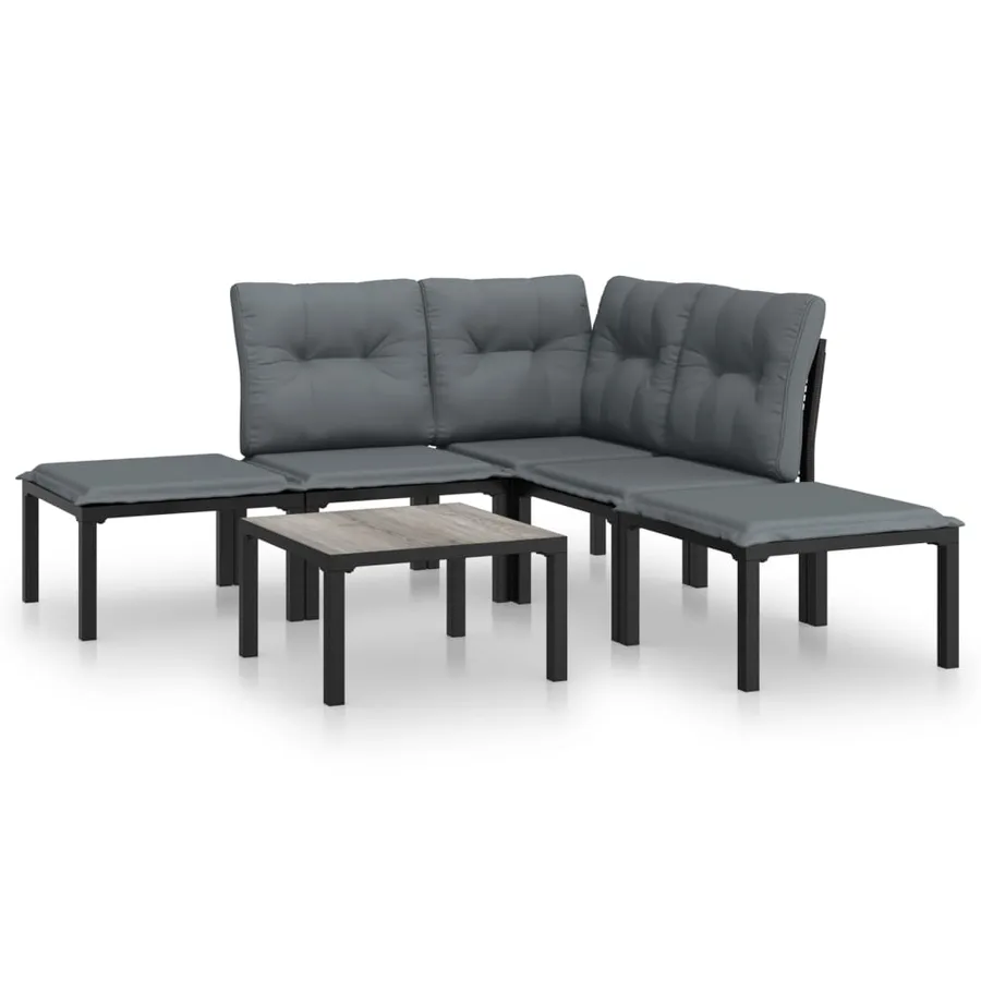 Salon de jardin 6 pcs noir et gris résine tressée - 2