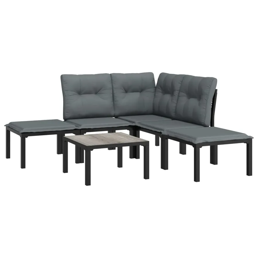 Salon de jardin 6 pcs noir et gris résine tressée - 3