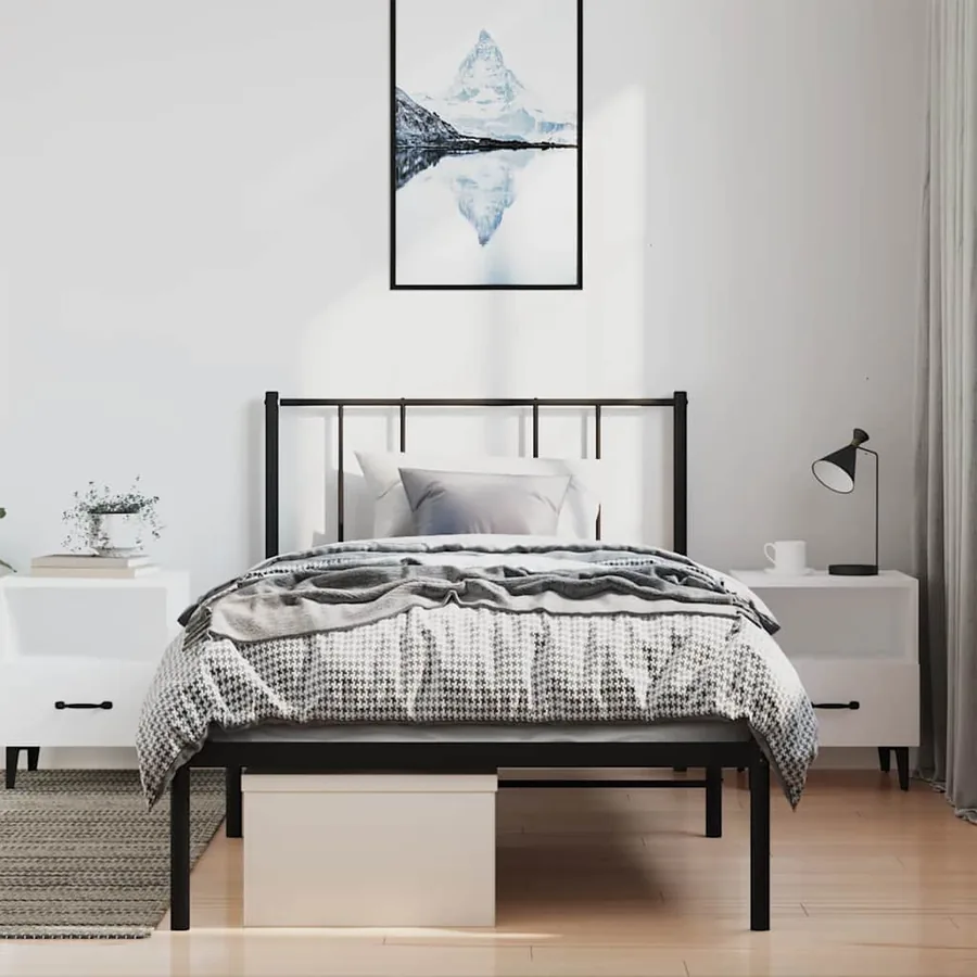 Cadre de lit métal sans matelas avec tête de lit noir 100x190cm - 3