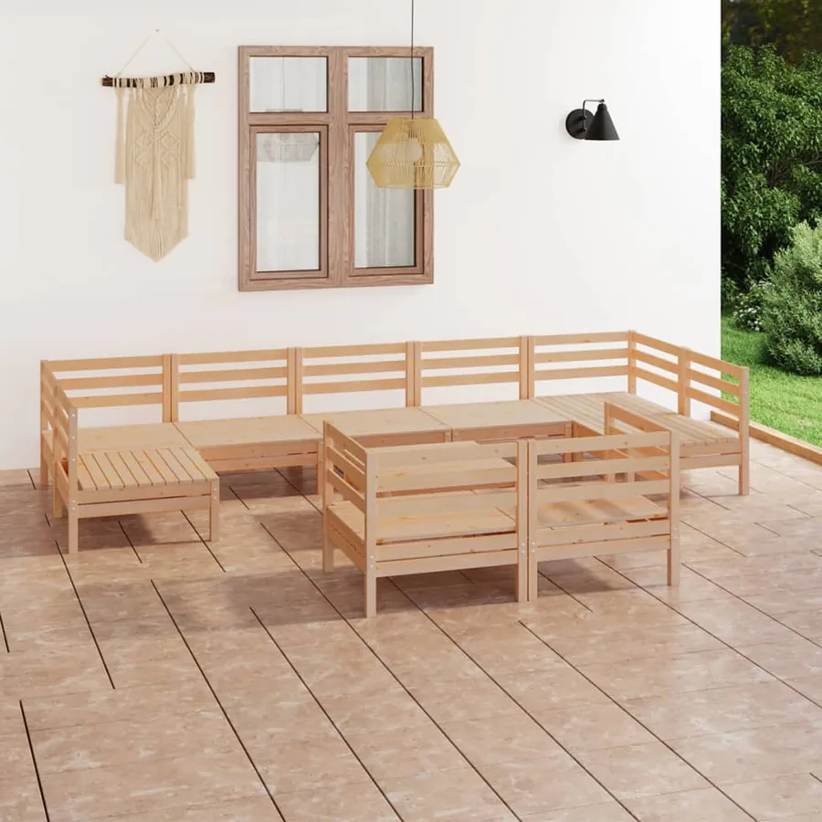 Salon de jardin 10 pcs Bois de pin massif