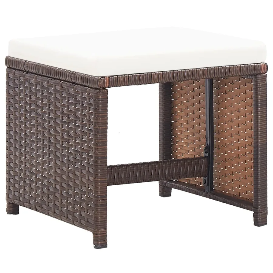 Tabourets de jardin lot de 4 et coussins Résine tressée Marron - 2