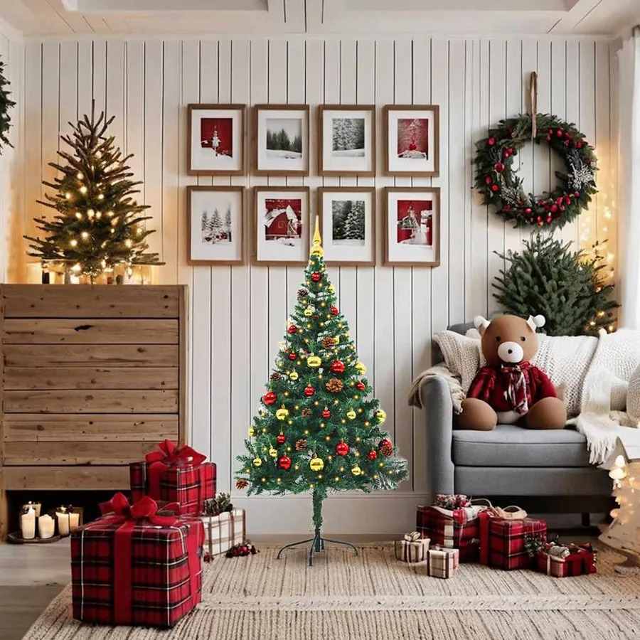 Arbre de Noël artificiel pré-éclairé avec boules vert 150 cm - 2