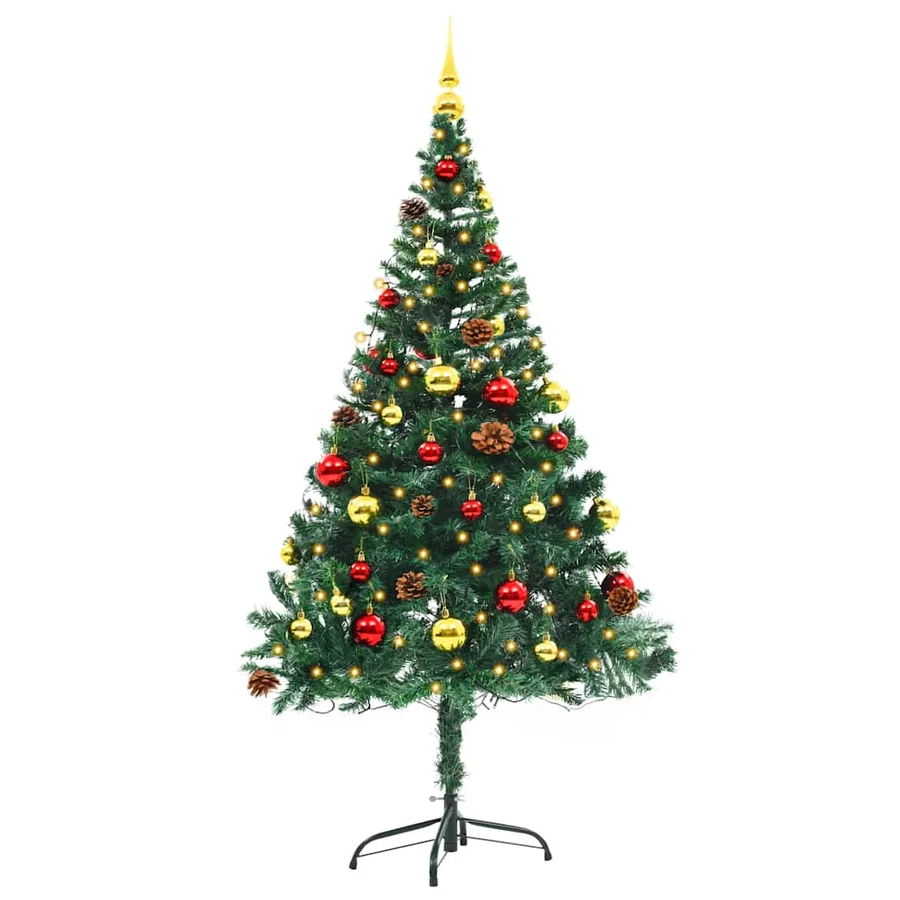Arbre de Noël artificiel pré-éclairé avec boules vert 150 cm - 3