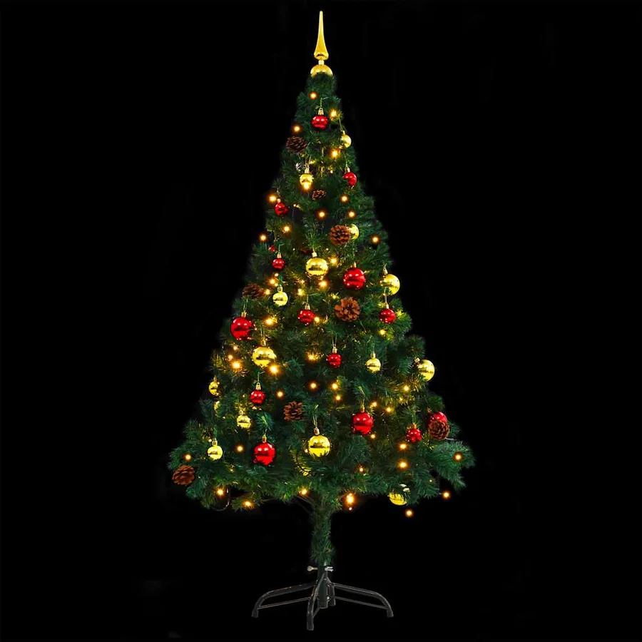 Arbre de Noël artificiel pré-éclairé avec boules vert 150 cm - 5