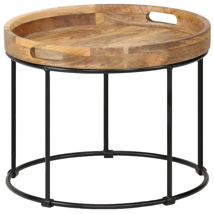 Table basse Bois de manguier massif et acier 50x40 cm - 10
