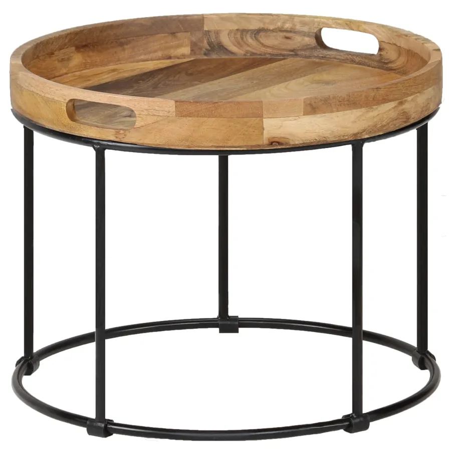 Table basse Bois de manguier massif et acier 50x40 cm - 12