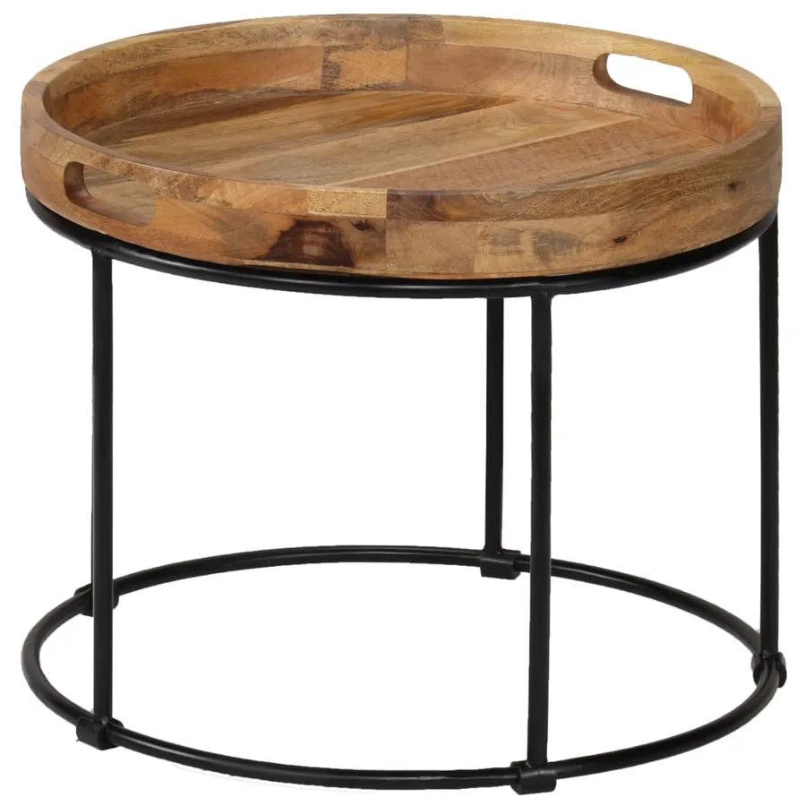 Table basse Bois de manguier massif et acier 50x40 cm - 3