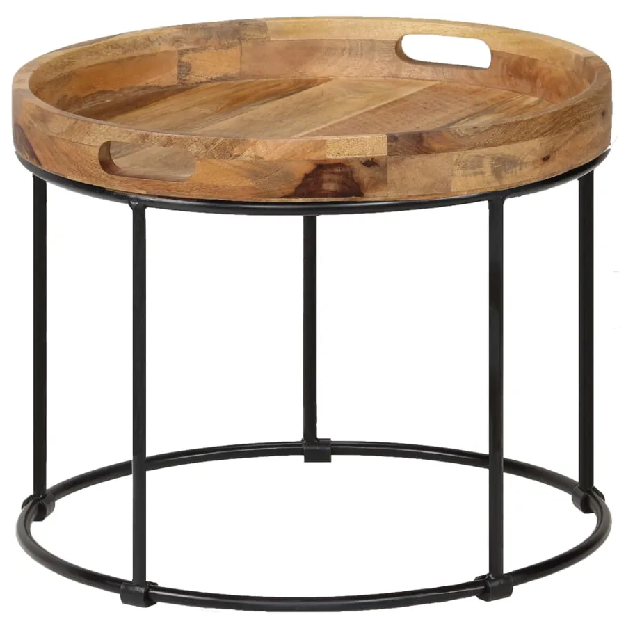 Table basse Bois de manguier massif et acier 50x40 cm - 9