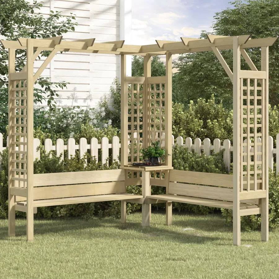 Pergola d'angle avec banc Bois de pin imprégné
