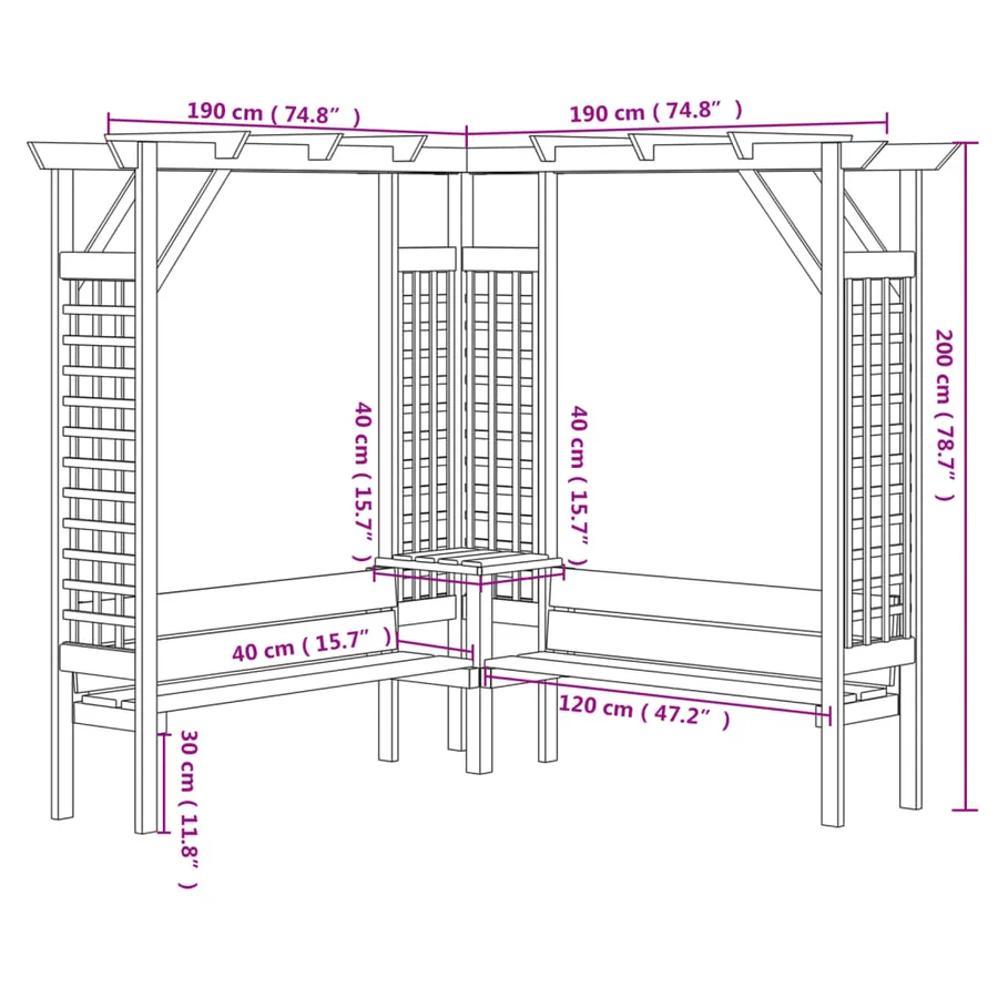Pergola d'angle avec banc Bois de pin imprégné - 6