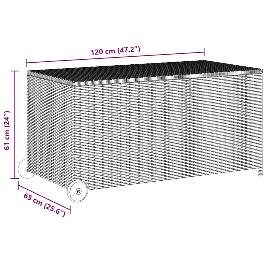 Boîte de rangement de jardin noir 120x65x61 cm résine tressée - 9