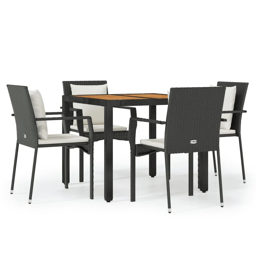 Ensemble à manger de jardin coussins 5pcs Noir Résine tressée - 2