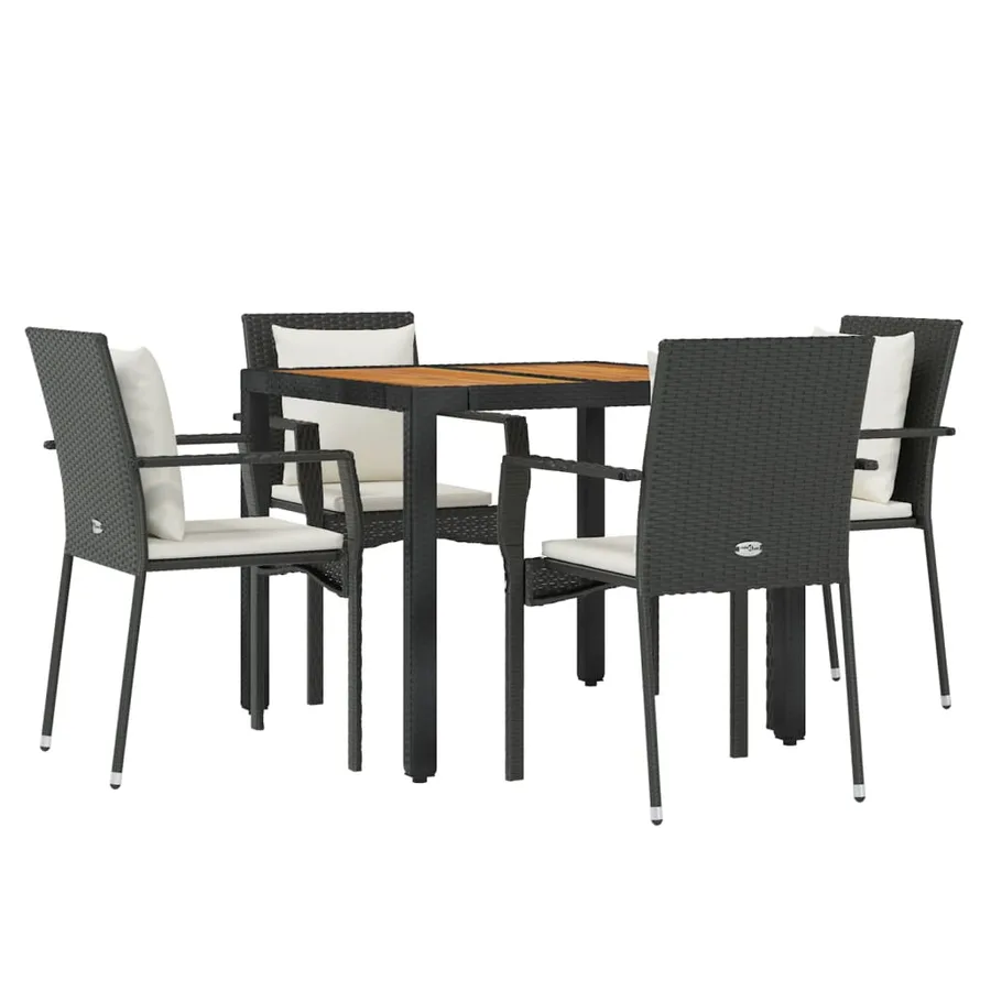 Ensemble à manger de jardin coussins 5pcs Noir Résine tressée - 3