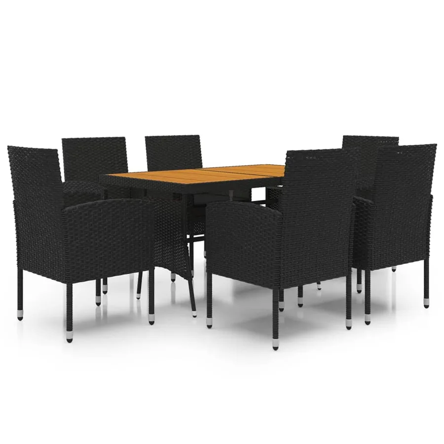 Mobilier à dîner d'extérieur 7 pcs Résine tressée Noir - 2
