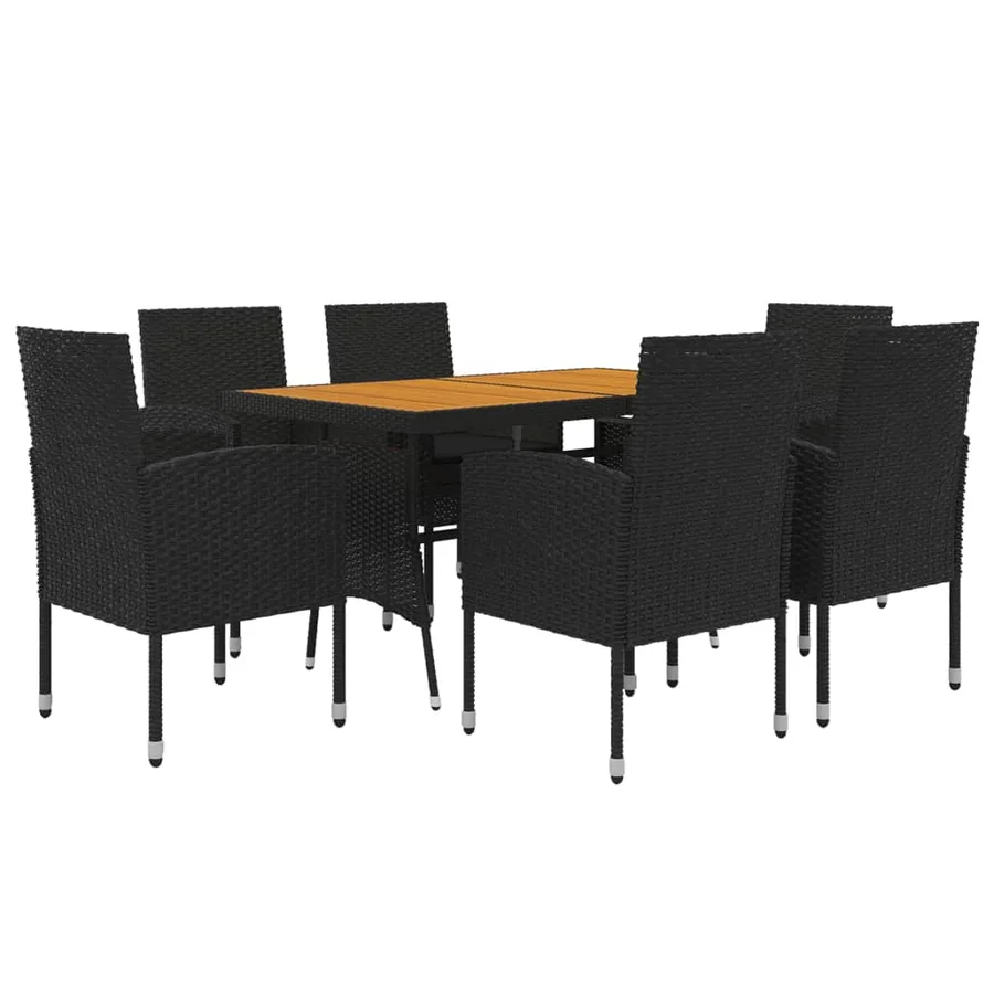 Mobilier à dîner d'extérieur 7 pcs Résine tressée Noir - 3