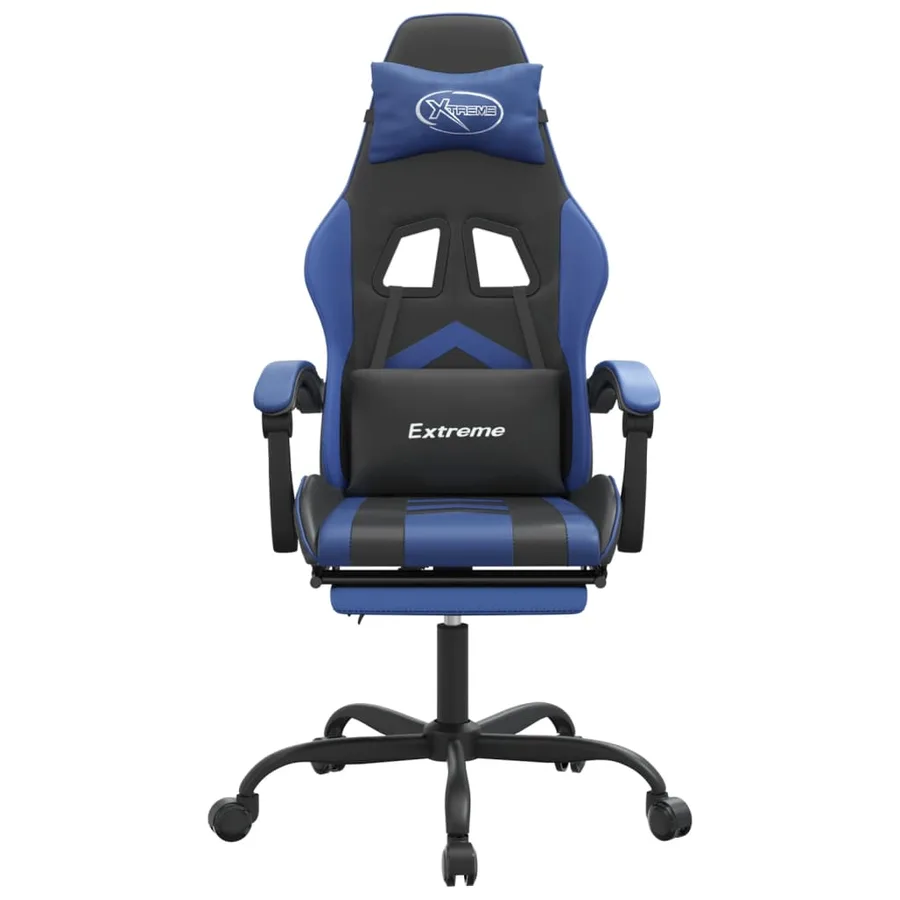 Chaise de jeu avec repose-pied Noir et bleu Similicuir - 3