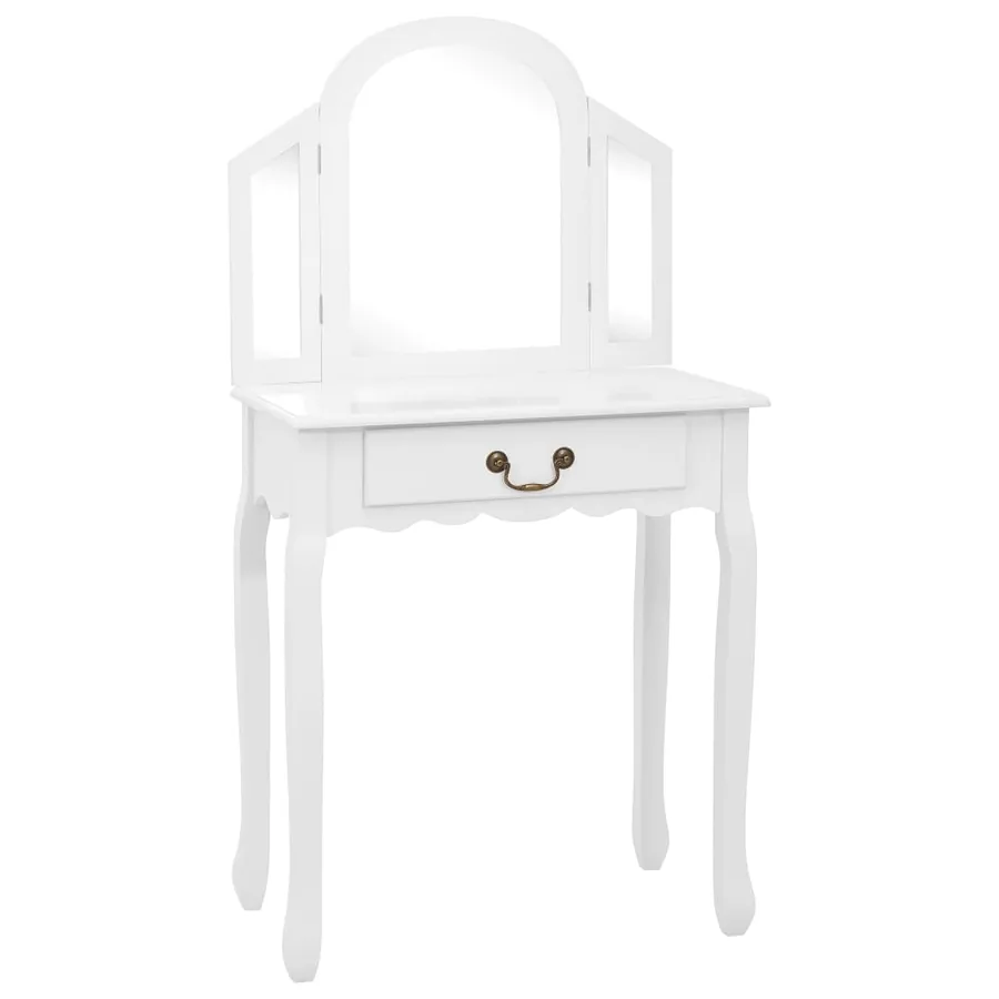 Coiffeuse et tabouret Blanc 65x36x128 cm Bois de paulownia MDF - 2