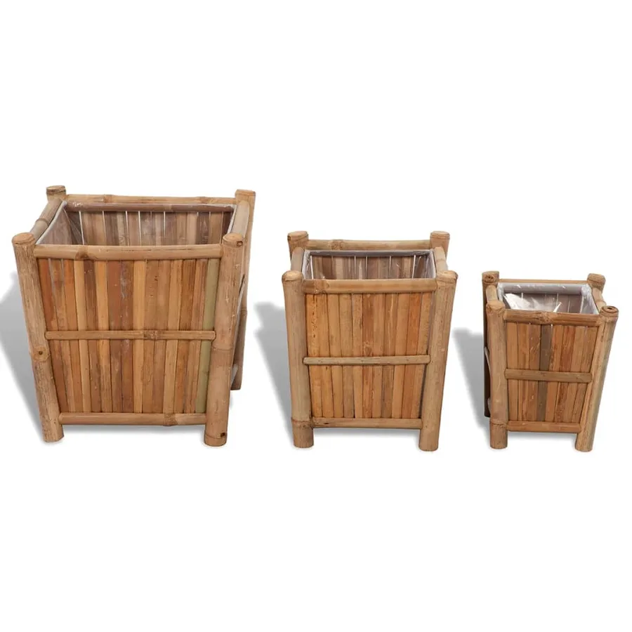 Lits surélevés en bambou avec doublure en nylon 3 pcs - 2