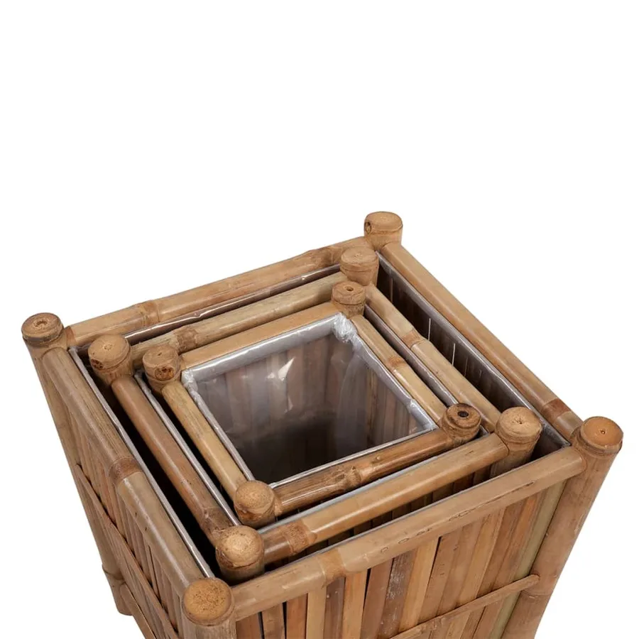 Lits surélevés en bambou avec doublure en nylon 3 pcs - 4