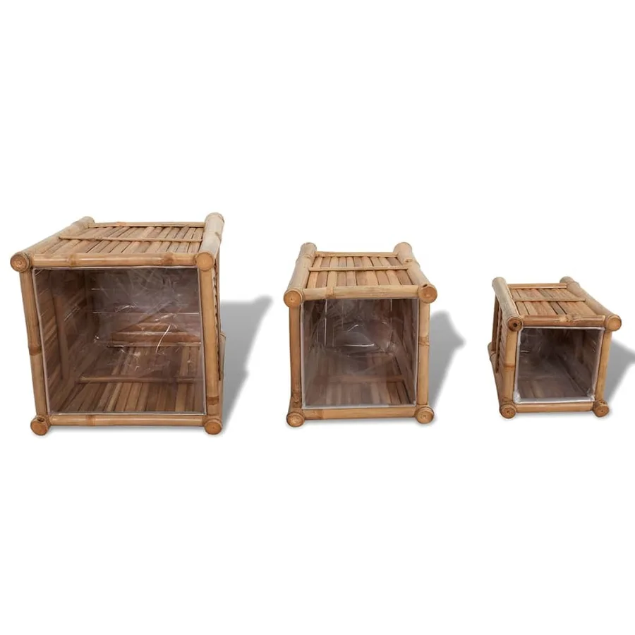 Lits surélevés en bambou avec doublure en nylon 3 pcs - 5