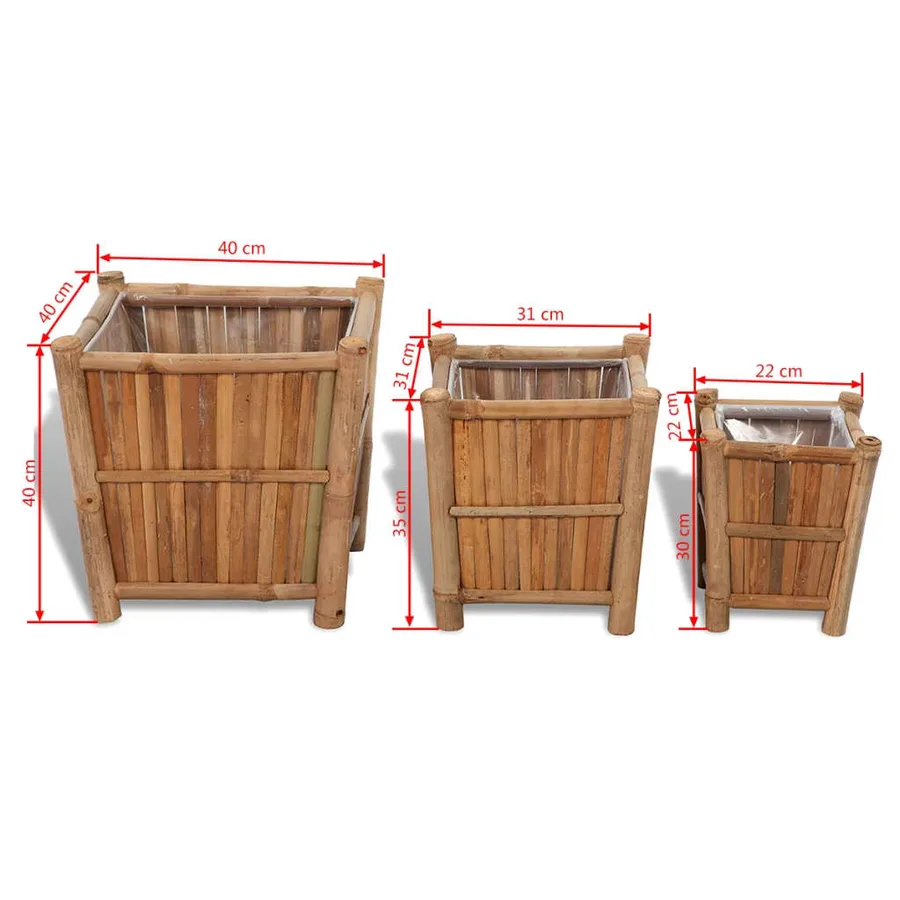 Lits surélevés en bambou avec doublure en nylon 3 pcs - 6