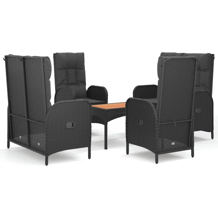 Ensemble à manger de jardin coussins 5pcs Noir Résine tressée - 2