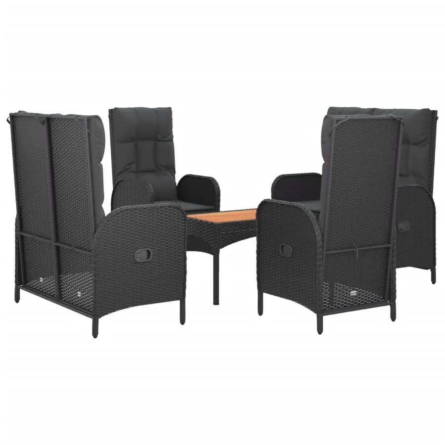 Ensemble à manger de jardin coussins 5pcs Noir Résine tressée - 3