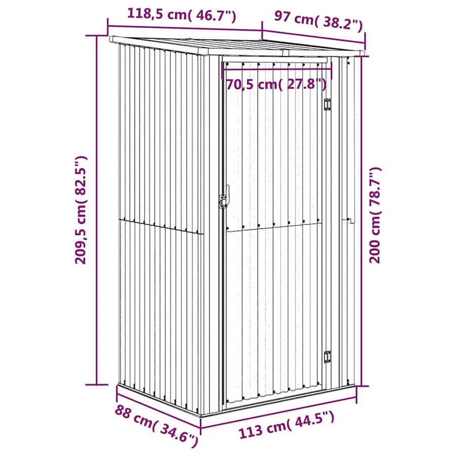 Abri de jardin Gris 118,5x97x209,5 cm Acier galvanisé - 8