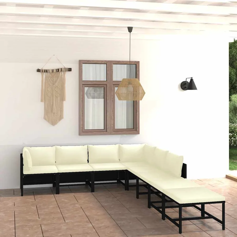 Salon de jardin 8 pcs avec coussins Résine tressée Noir