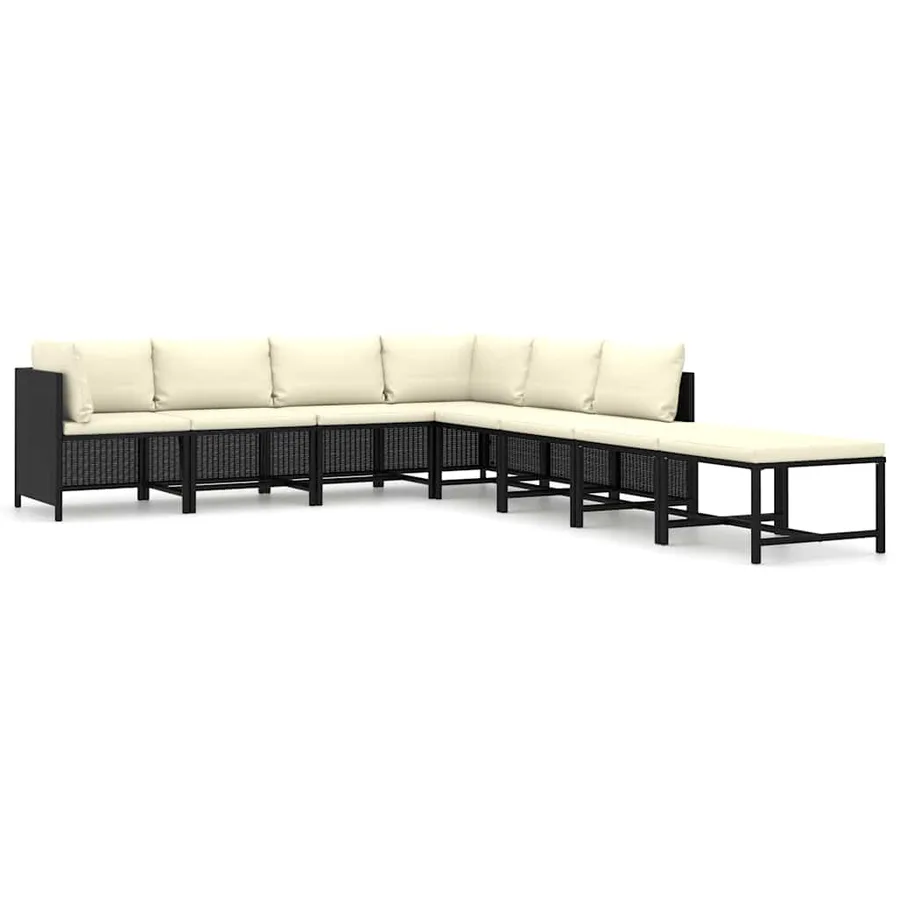 Salon de jardin 8 pcs avec coussins Résine tressée Noir - 2