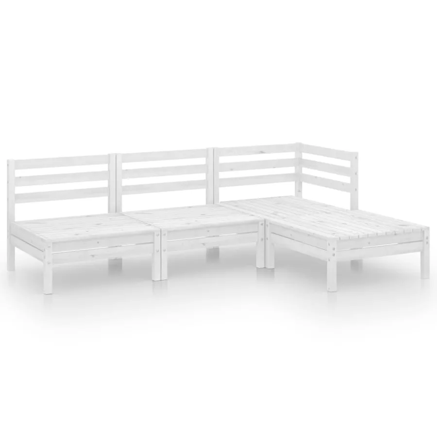 Salon de jardin 4 pcs Bois de pin massif Blanc - 2